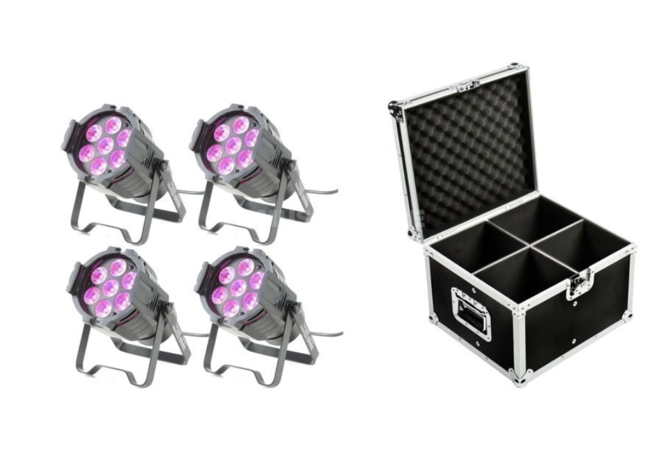 4x lightmaXX VEGA Mini PAR Quad 7x8W RGBW avec flight case — Fuego Dance